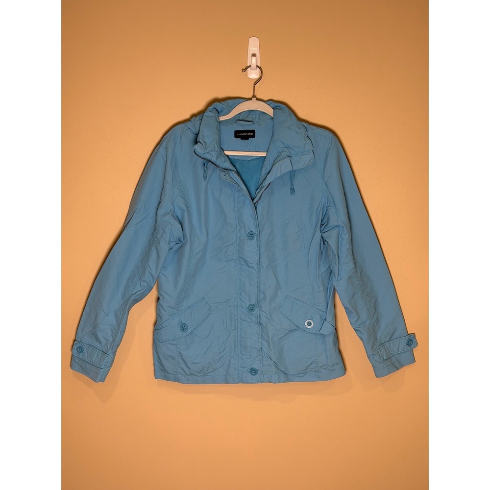 Lands‎ End Womens Hooded Windbreaker Jacket Blue Medium M 10-12 Coastal Utility - Picture 2 of 6